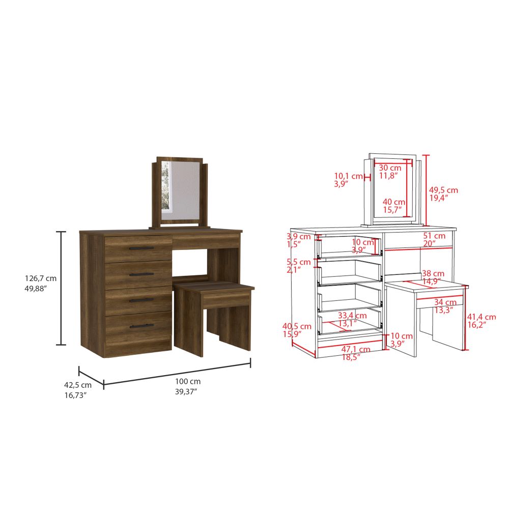 Mueble de Tocador Kaia Color Caramelo y Wengue Para Dormitorio
