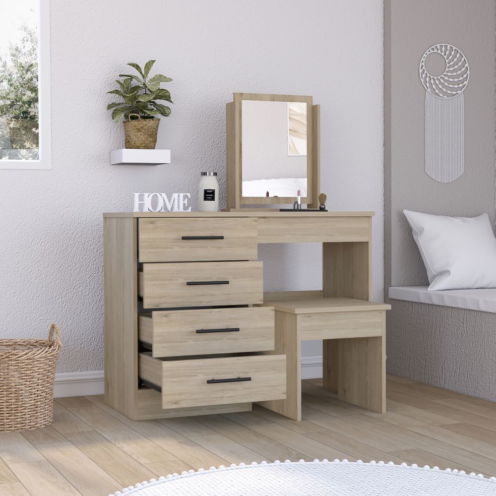 Mueble de Tocador Kaia Color Rovere y Blanco Marqueza Para Dormitorio
