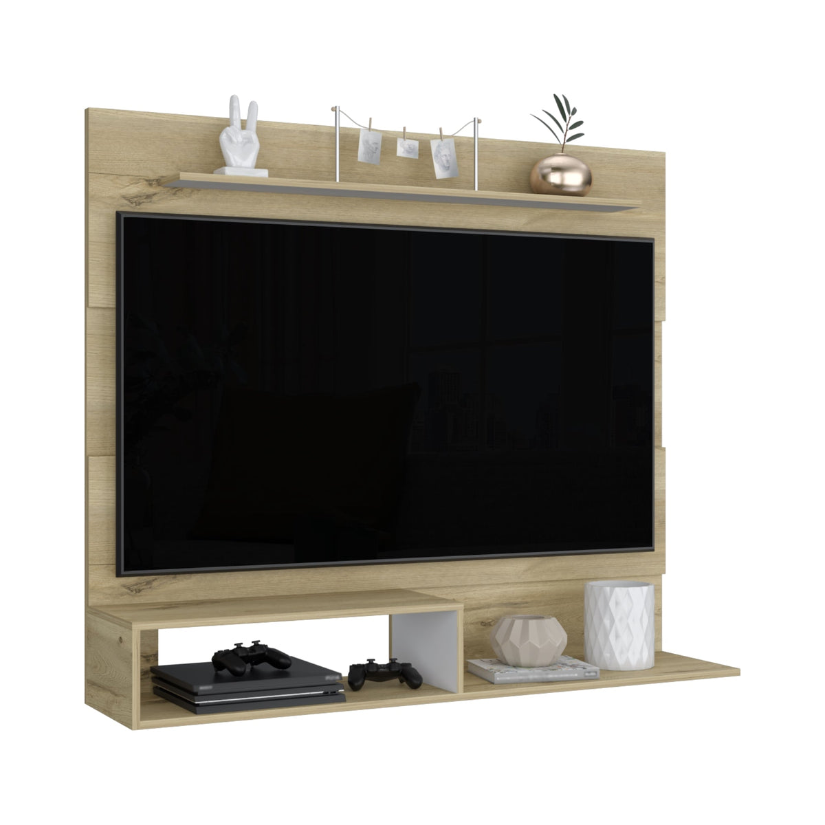 Panel de Tv Ascher, Duna y Blanco Duqueza, con Espacio Para Televisor de Hasta 55 Pulgadas