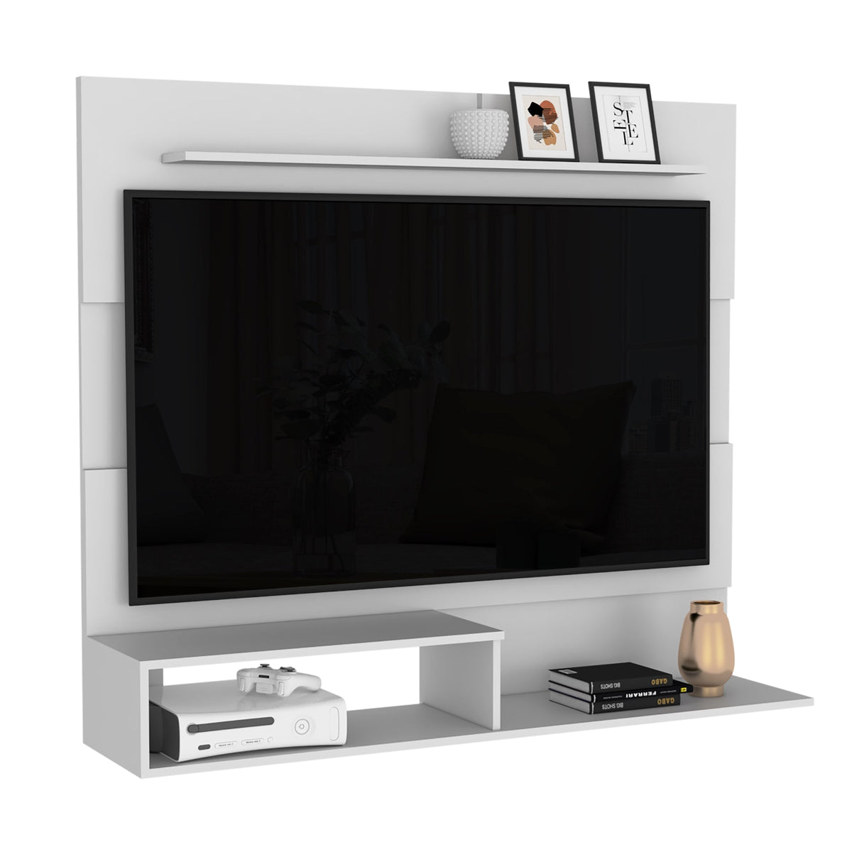 Panel de Tv Ascher, Blanco, con Espacio Para Televisor de Hasta 55 Pulgadas