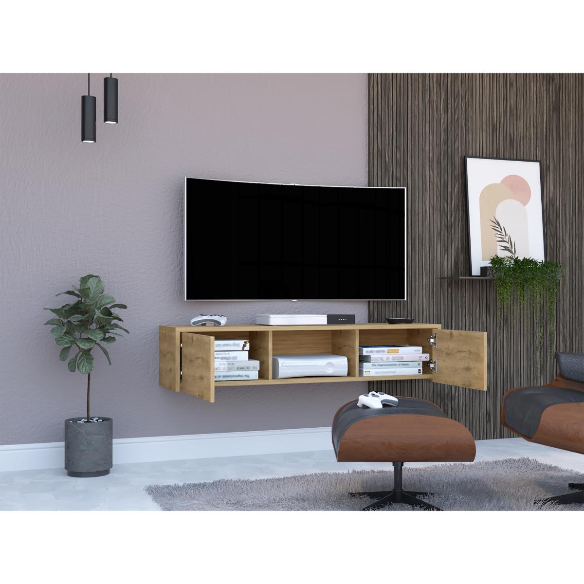 Mesa Para Tv Flotante Gleid, Macadamia, con Dos Puertas Abatibles (vista 2)