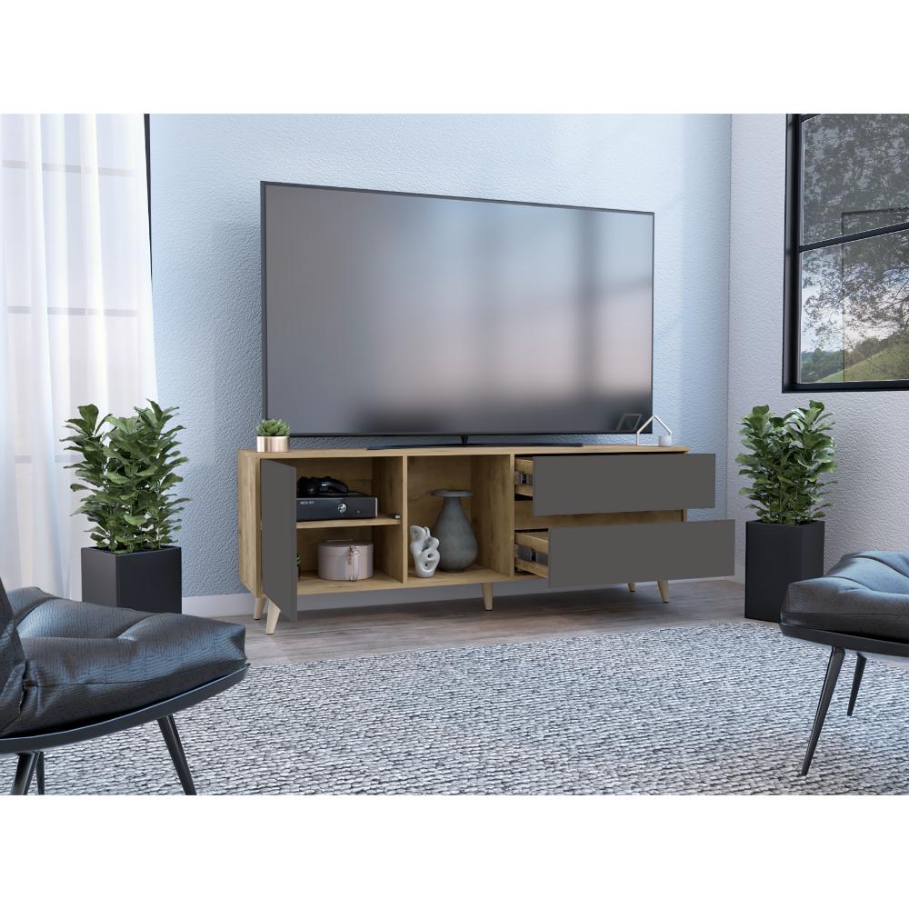 Mesa Para Tv Nashira, Macadamia y Plata Oscuro, con Espacio Para Televisor de Hasta 65 Pulgadas (vista 2)