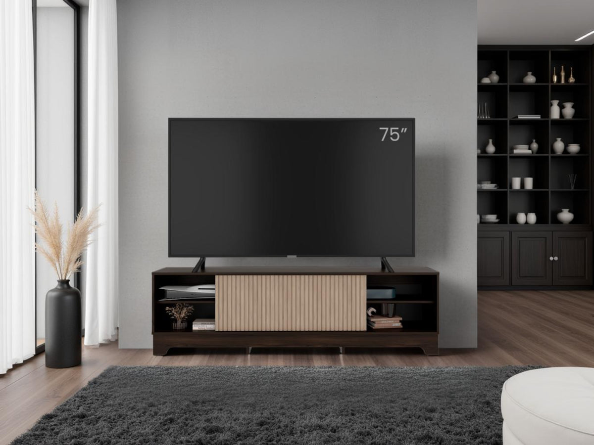 Mesa para TV Smith, Nogal Europeo y Roble Natural , con puerta corrediza (vista 5)