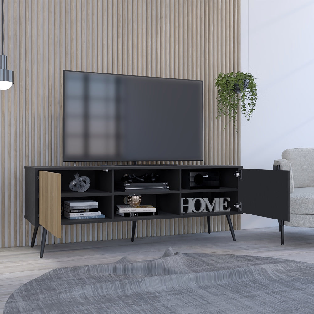 Rack Para Tv Funes Eco 150, Wengue, con espacio para ubicar objetos (vista 3)
