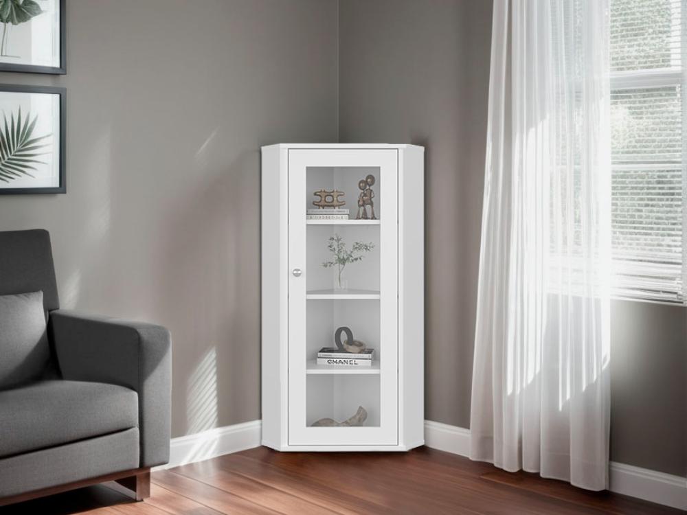Vitrina Esquinera Genova Una Puerta Vidrio, Blanco