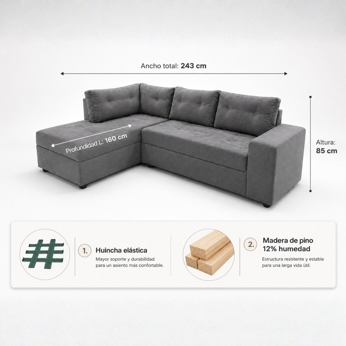 Sofa Seccional Praga Derecho Felpa