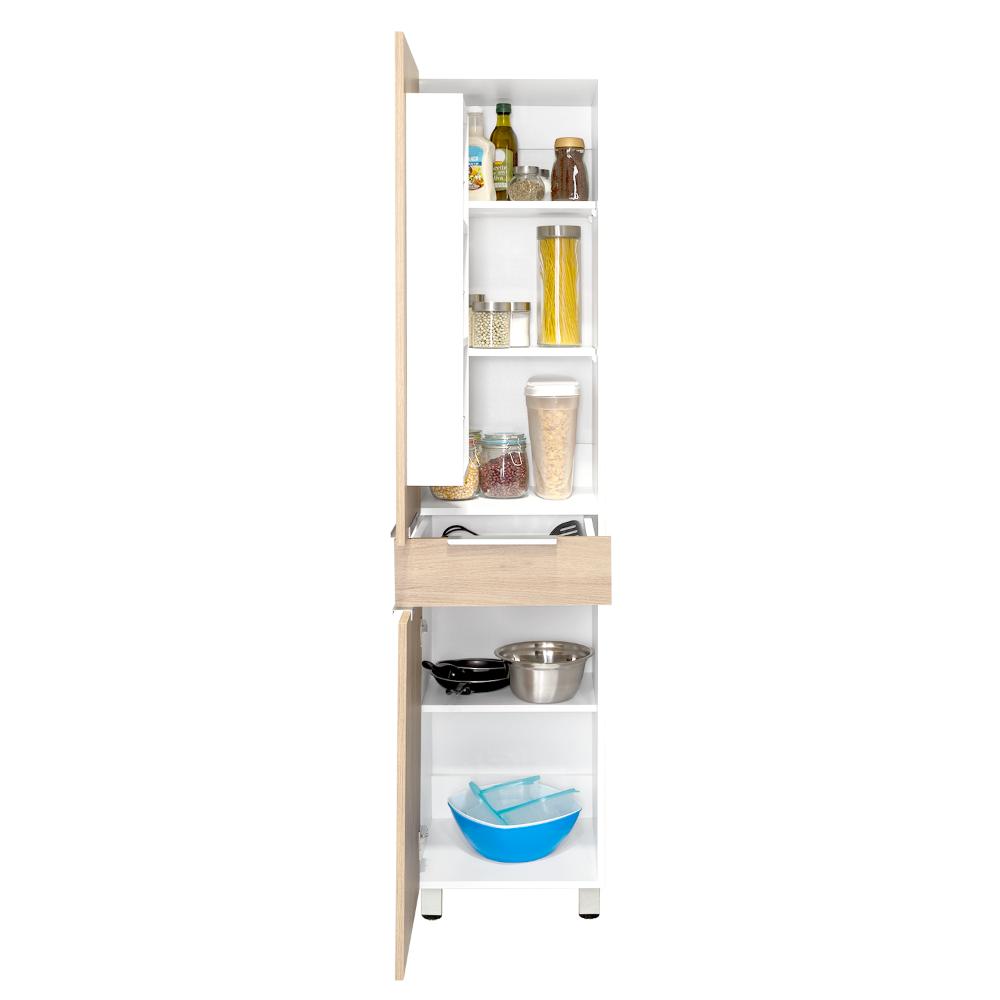 Alacena Alacena De Cocina Melia, Blanco y Rovere, con Una Puerta Abatible con Almacenamiento Extra y Patas de Acero (vista 7)
