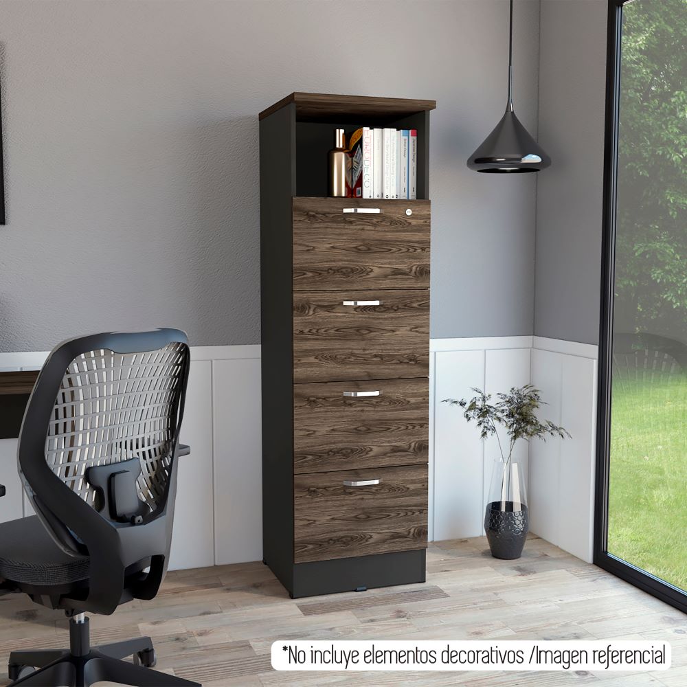 Archivador Home Office Color Negro Soft y Coñac Para Oficina