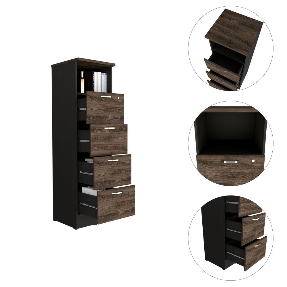 Archivador Home Office Color Negro Soft y Coñac Para Oficina