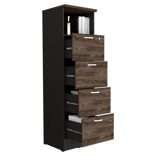 Archivador Home Office Color Negro Soft y Coñac Para Oficina