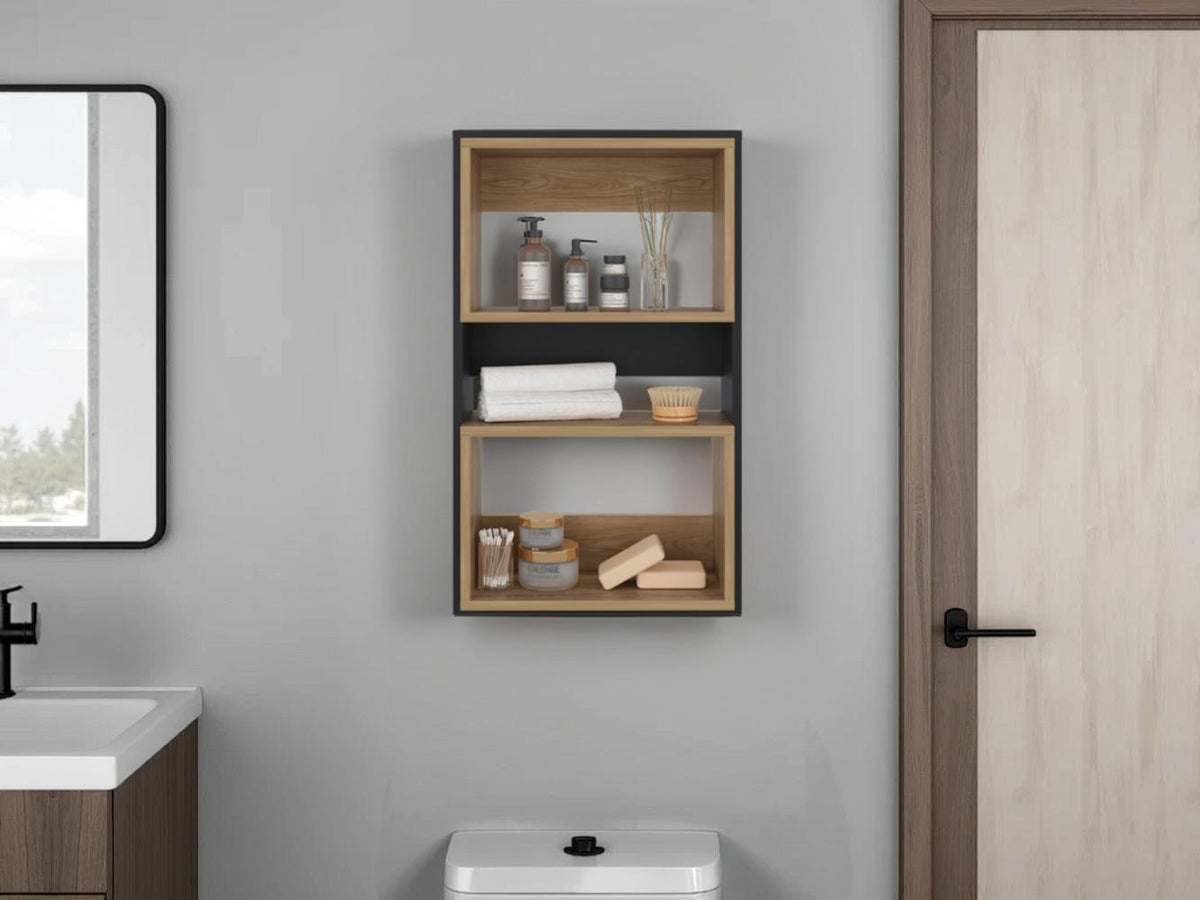 Mueble Auxiliar Muro Baño Eco, Wengue y Fresno Europeo, con superficies para ubicar objetos (vista 3)