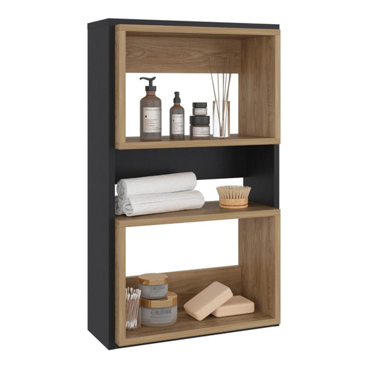 Mueble Auxiliar Muro Baño Eco, Wengue y Fresno Europeo, con superficies para ubicar objetos