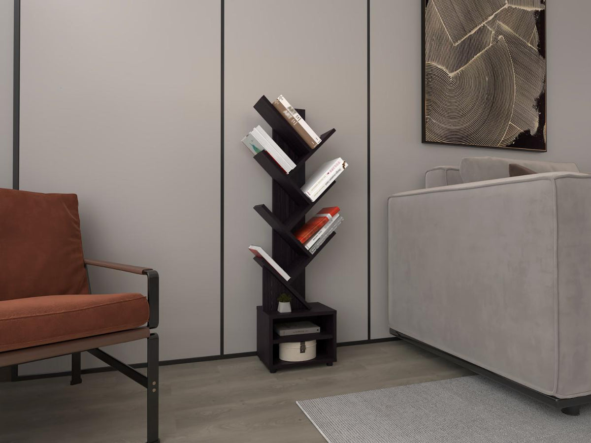 Librero Kingstree, Wengue, con multiples espacios para ubicar objetos decorativos (vista 3)