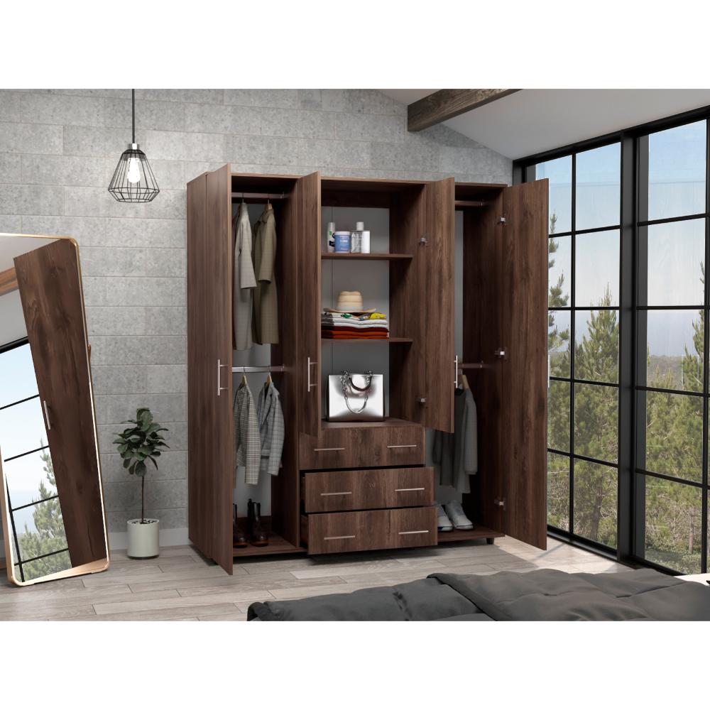 Closet Fontana, Nogal y Blanco, con Cuatro Puertas Abatibles y Tres Cajones Organizadores (vista 2)