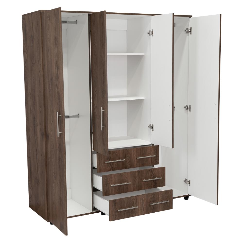 Closet Fontana, Nogal y Blanco, con Cuatro Puertas Abatibles y Tres Cajones Organizadores (vista 7)