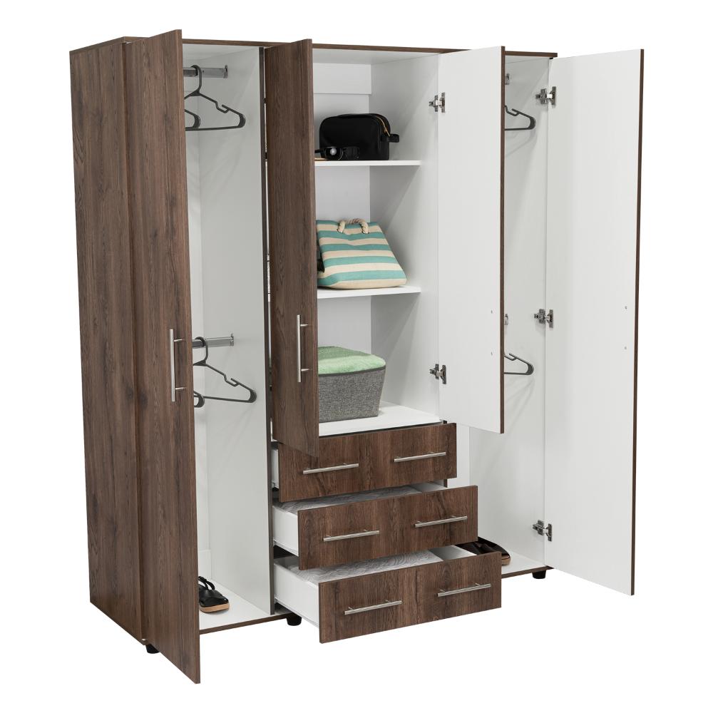 Closet Fontana, Nogal y Blanco, con Cuatro Puertas Abatibles y Tres Cajones Organizadores (vista 4)