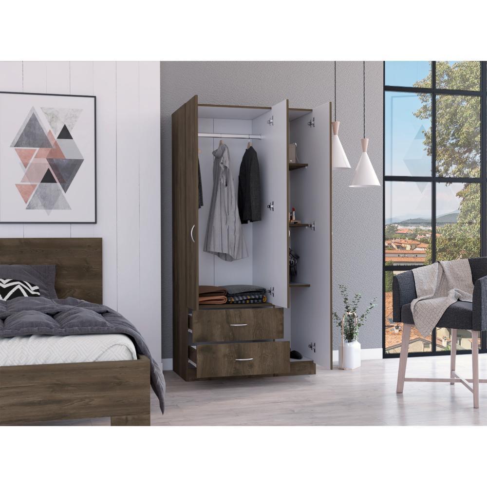 Closet América, Nogal y Blanco, con Dos Cajones y Variedad de Entrepaños (vista 2)