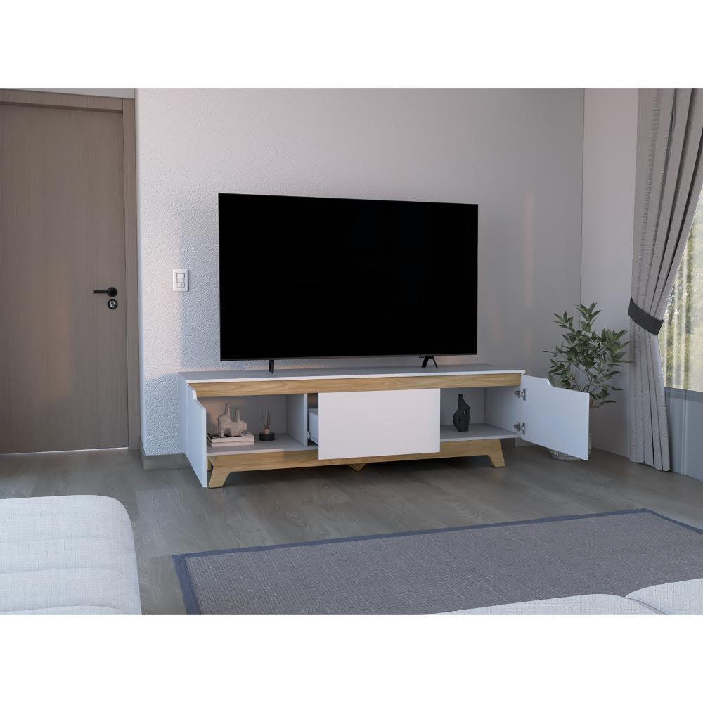 Rack Tv 80" Woodall Dos Puertas Un Cajon, Color Blanco Y Fresno (vista 2)