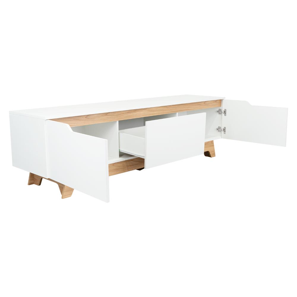 Rack Tv 80" Woodall Dos Puertas Un Cajon, Color Blanco Y Fresno (vista 4)