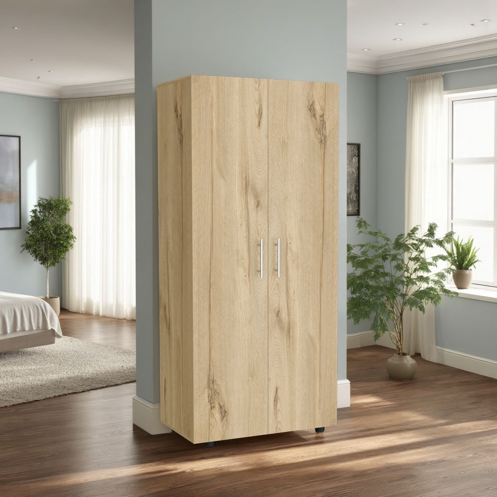 Closet Tera, Duna  y Blanco Vainilla, Dos Puertas Abatibles y Dos Tubos Cromados