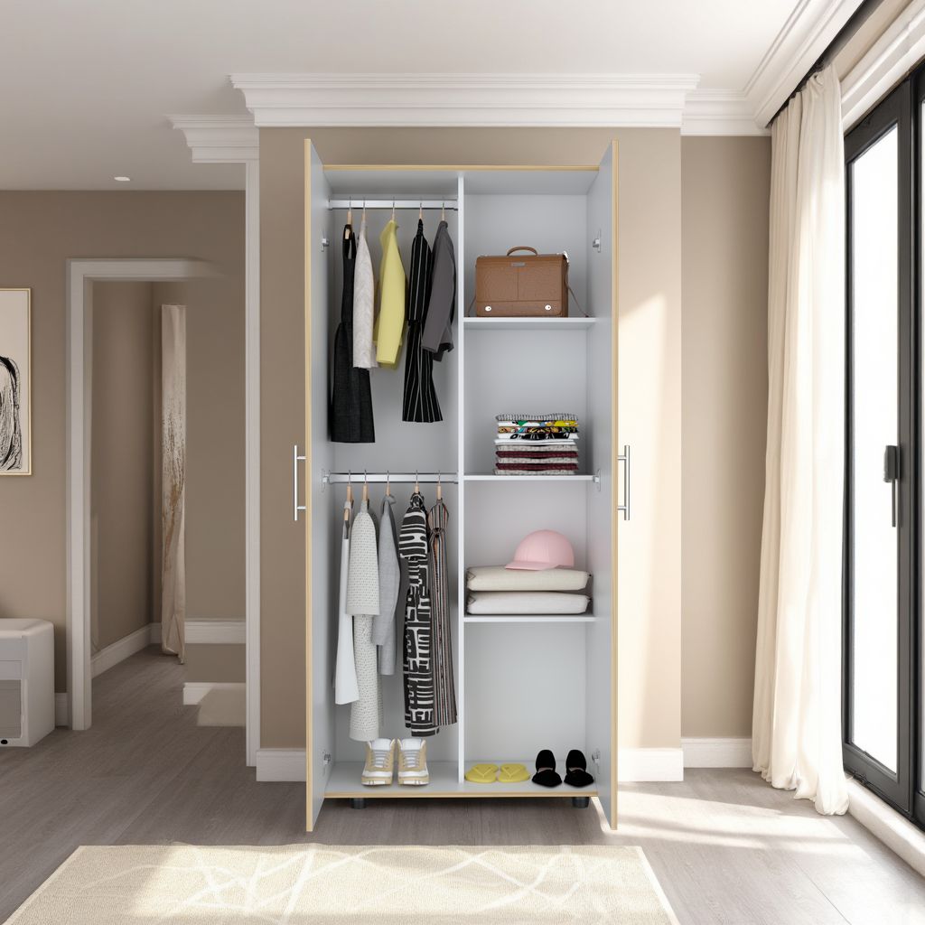 Closet Tera, Duna  y Blanco Vainilla, Dos Puertas Abatibles y Dos Tubos Cromados (vista 2)