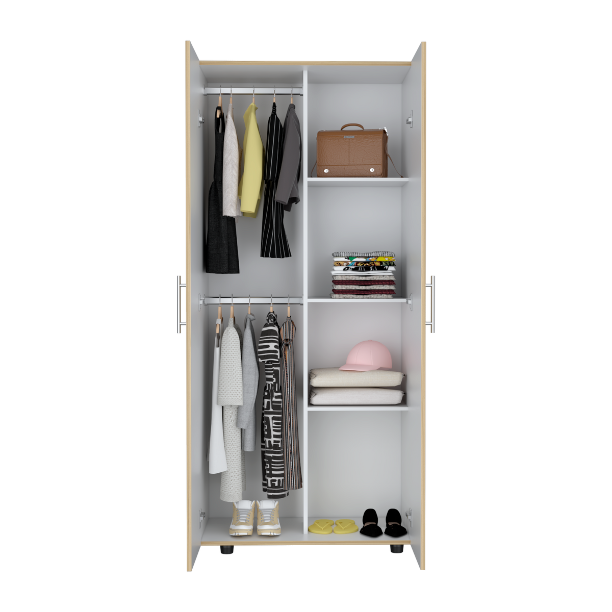 Closet Tera, Duna  y Blanco Vainilla, Dos Puertas Abatibles y Dos Tubos Cromados (vista 6)