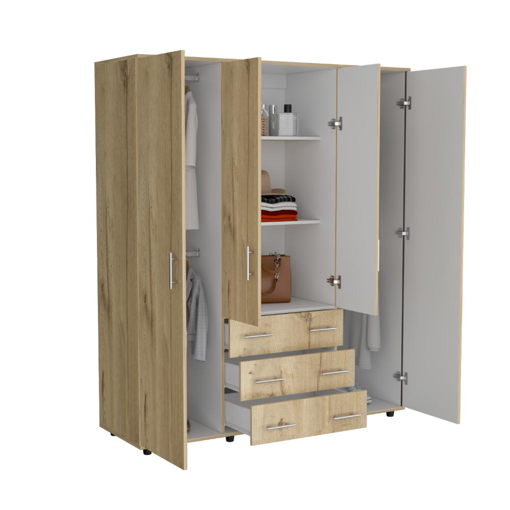 Closet Fontana, Café Claro y Blanco, con Cuatro Tubos Para Colgar Ropa y Zapatero En La Parte Inferior (vista 4)