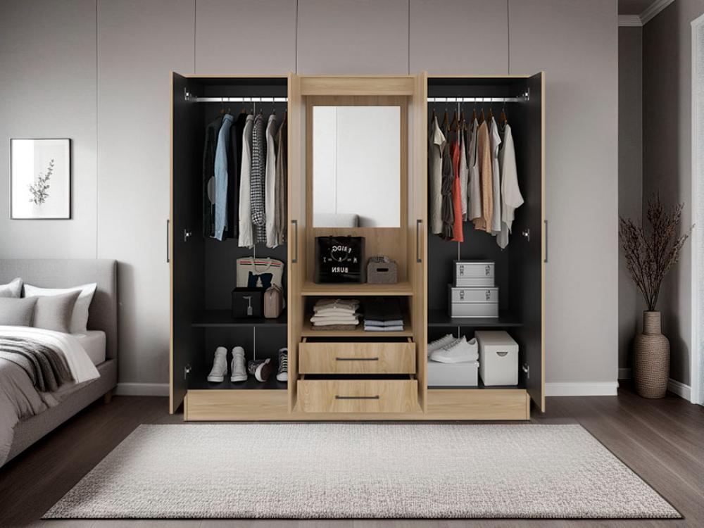 Closet Barmine Cuatro Puertas Dos Cajones Espejo, Fresno / Wengue (vista 2)