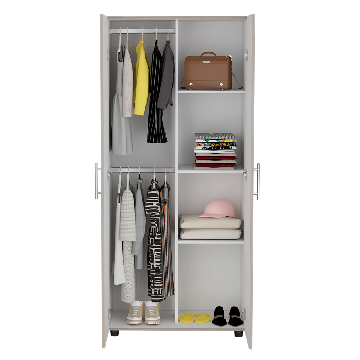 Closet Tera Ceniza y Blanco Vainilla, Dos Puertas Abatibles y Dos Tubos Cromados (vista 3)