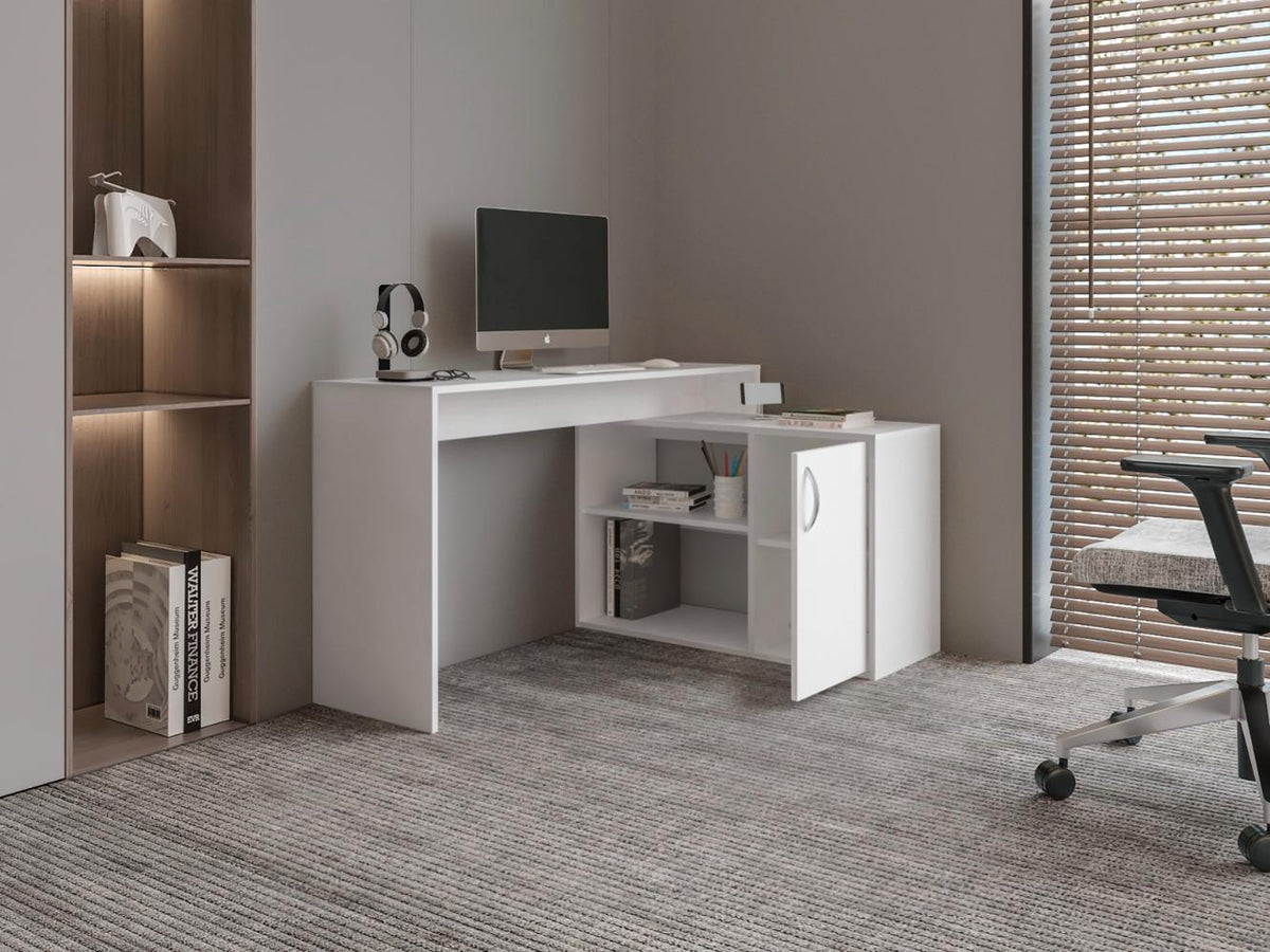 Escritorio En L Una Puerta, Blanco Duqueza, con amplio espacio de trabajo (vista 5)