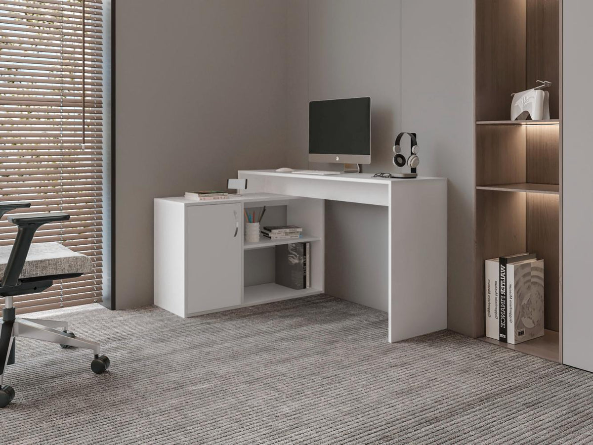 Escritorio En L Una Puerta, Blanco Duqueza, con amplio espacio de trabajo (vista 3)