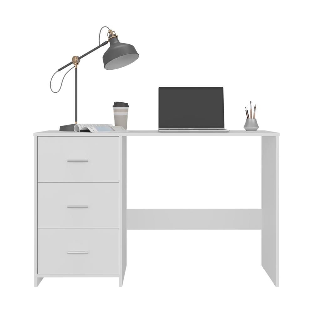 Escritorio Eco, Blanco Duqueza, con Tres Cajoneras Manijas Metálicas y Amplio Espacio de Almacenamiento (vista 5)