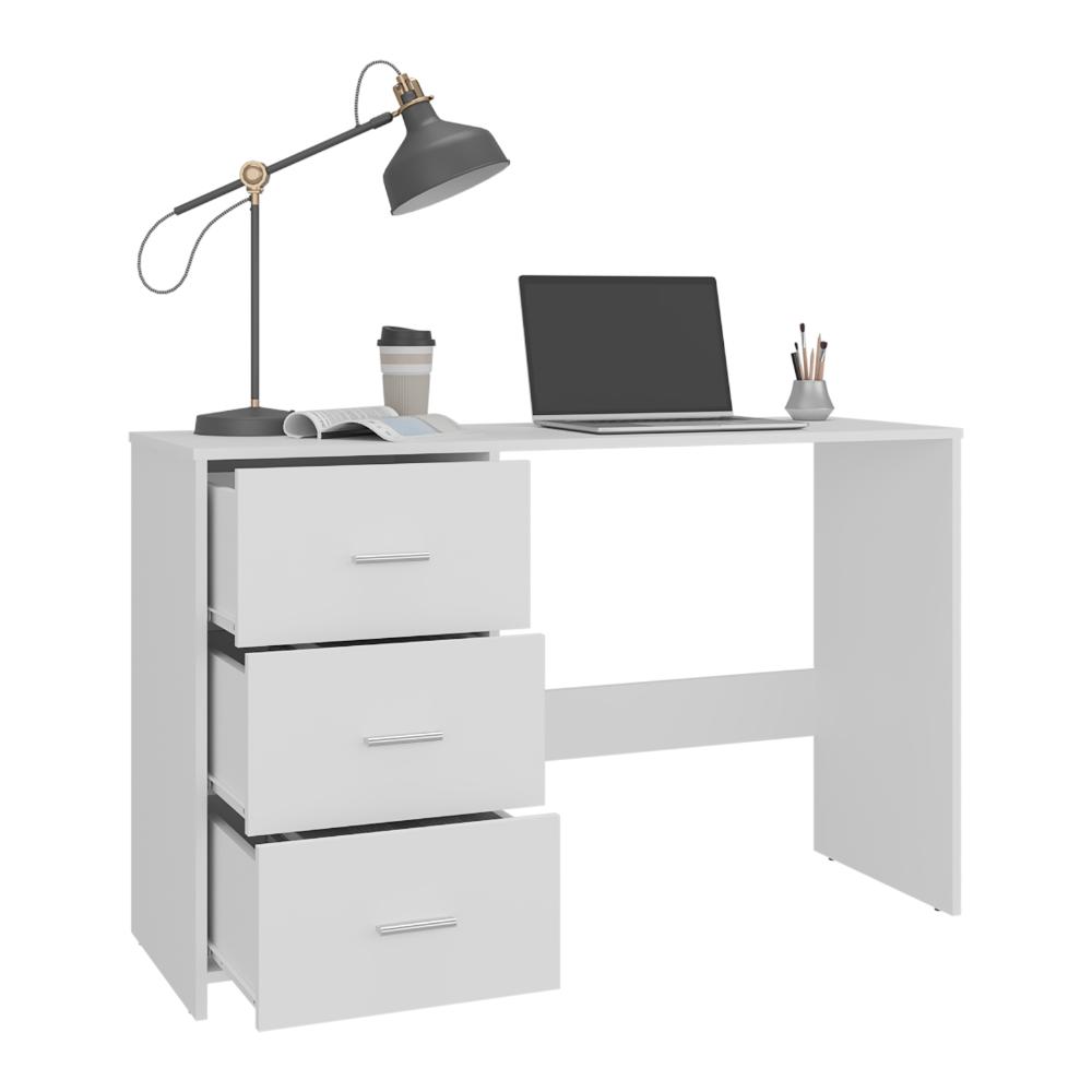 Escritorio Eco, Blanco Duqueza, con Tres Cajoneras Manijas Metálicas y Amplio Espacio de Almacenamiento (vista 4)