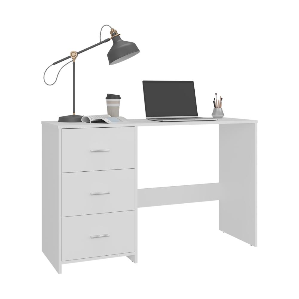 Escritorio Eco, Blanco Duqueza, con Tres Cajoneras Manijas Metálicas y Amplio Espacio de Almacenamiento (vista 3)
