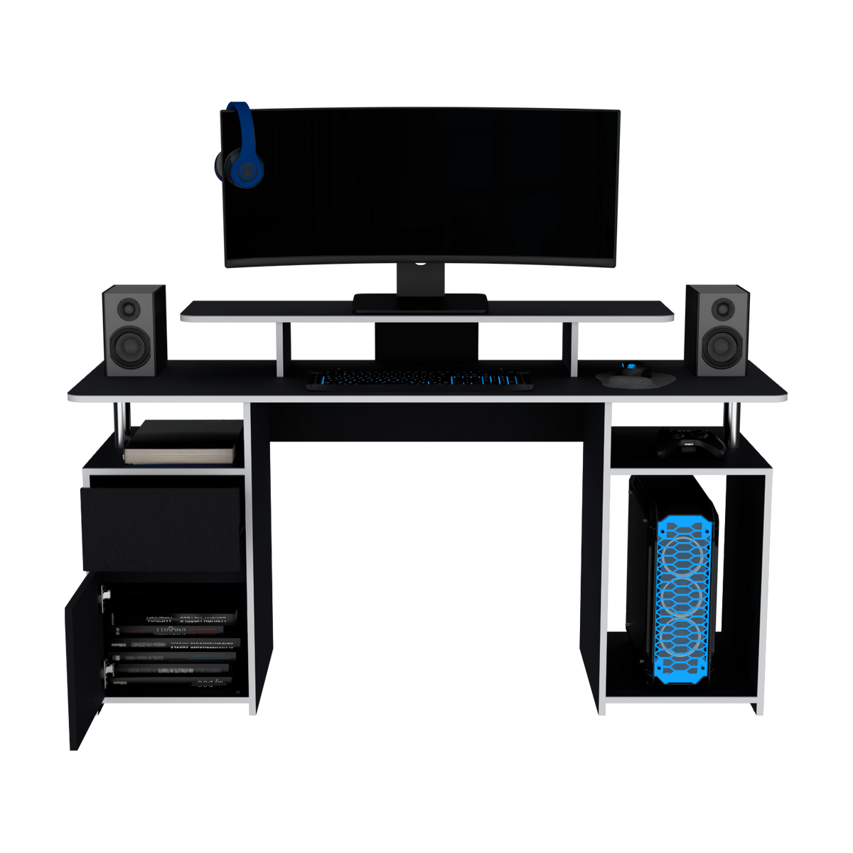 Escritorio Gamer Keria, Wengue y Blanco (vista 2)