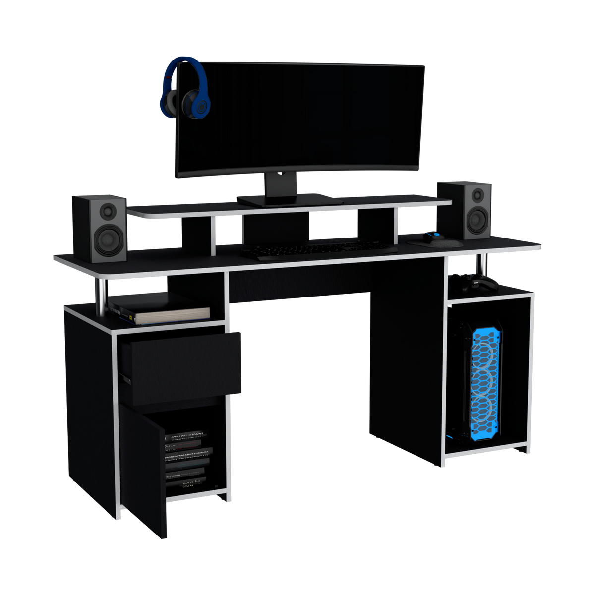 Escritorio Gamer Keria, Wengue y Blanco (vista 4)