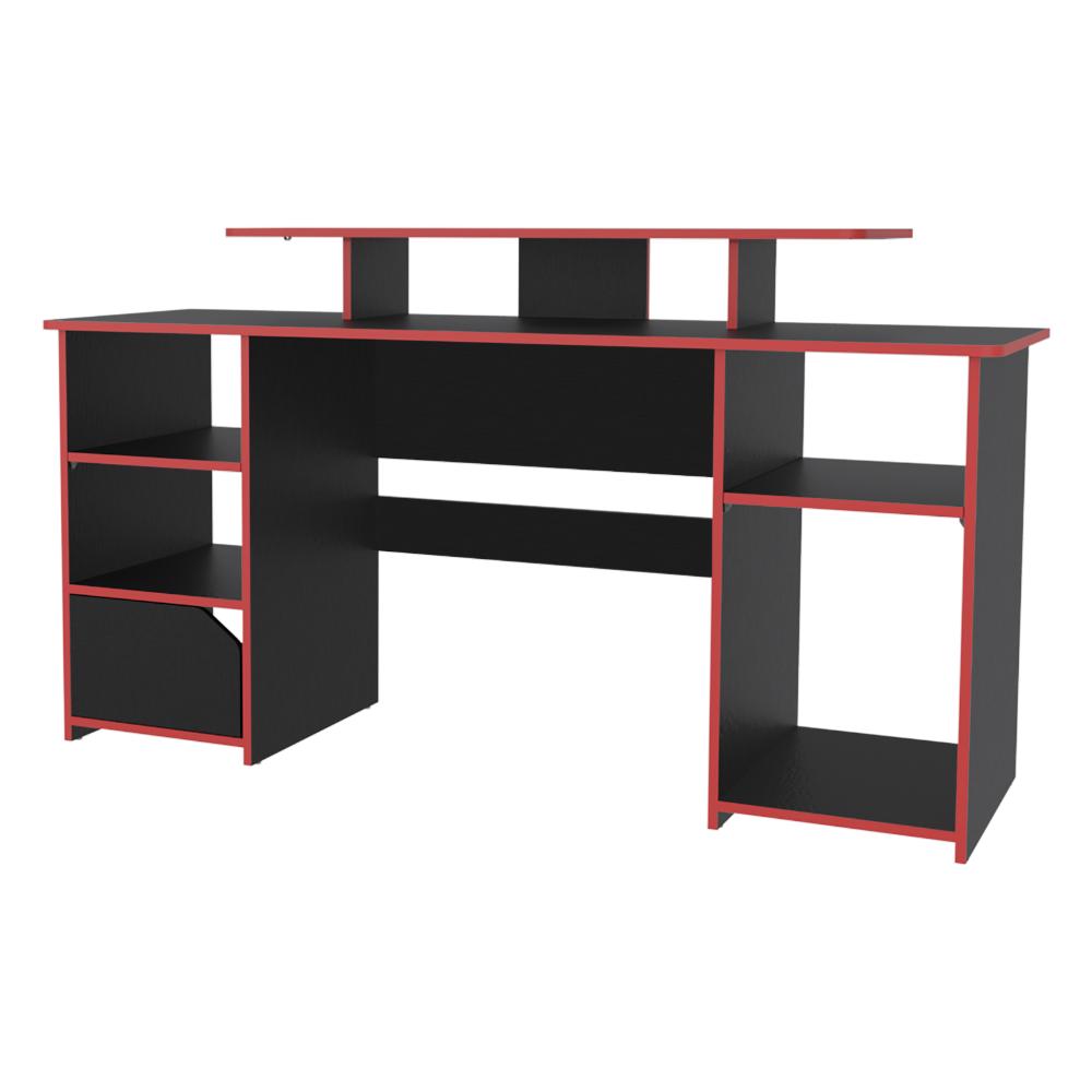 Escritorio Gamer Kein, Wengue y Rojo, con Espacio Adicional para Pantallas (vista 5)