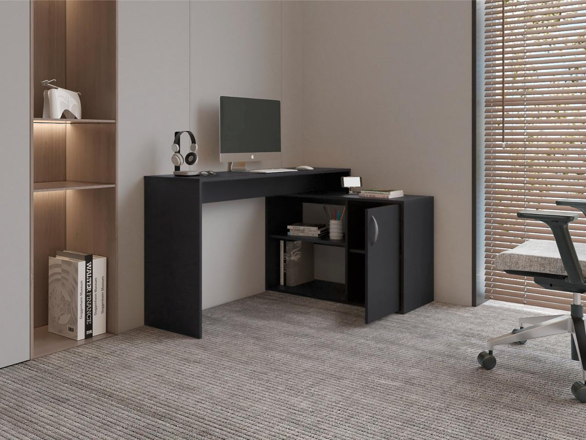 Escritorio En L Eco Una Puerta, Wengue, con amplio espacio de trabajo (vista 4)