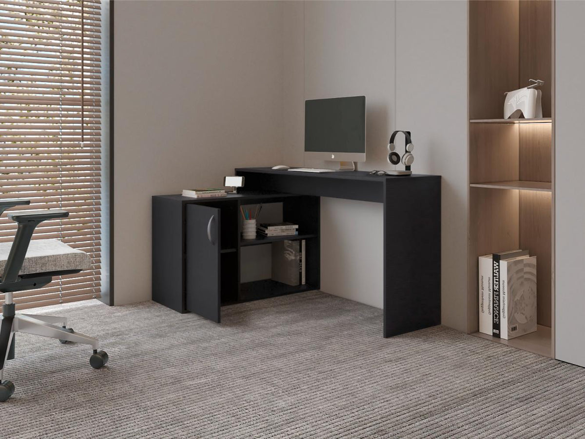 Escritorio En L Eco Una Puerta, Wengue, con amplio espacio de trabajo (vista 2)