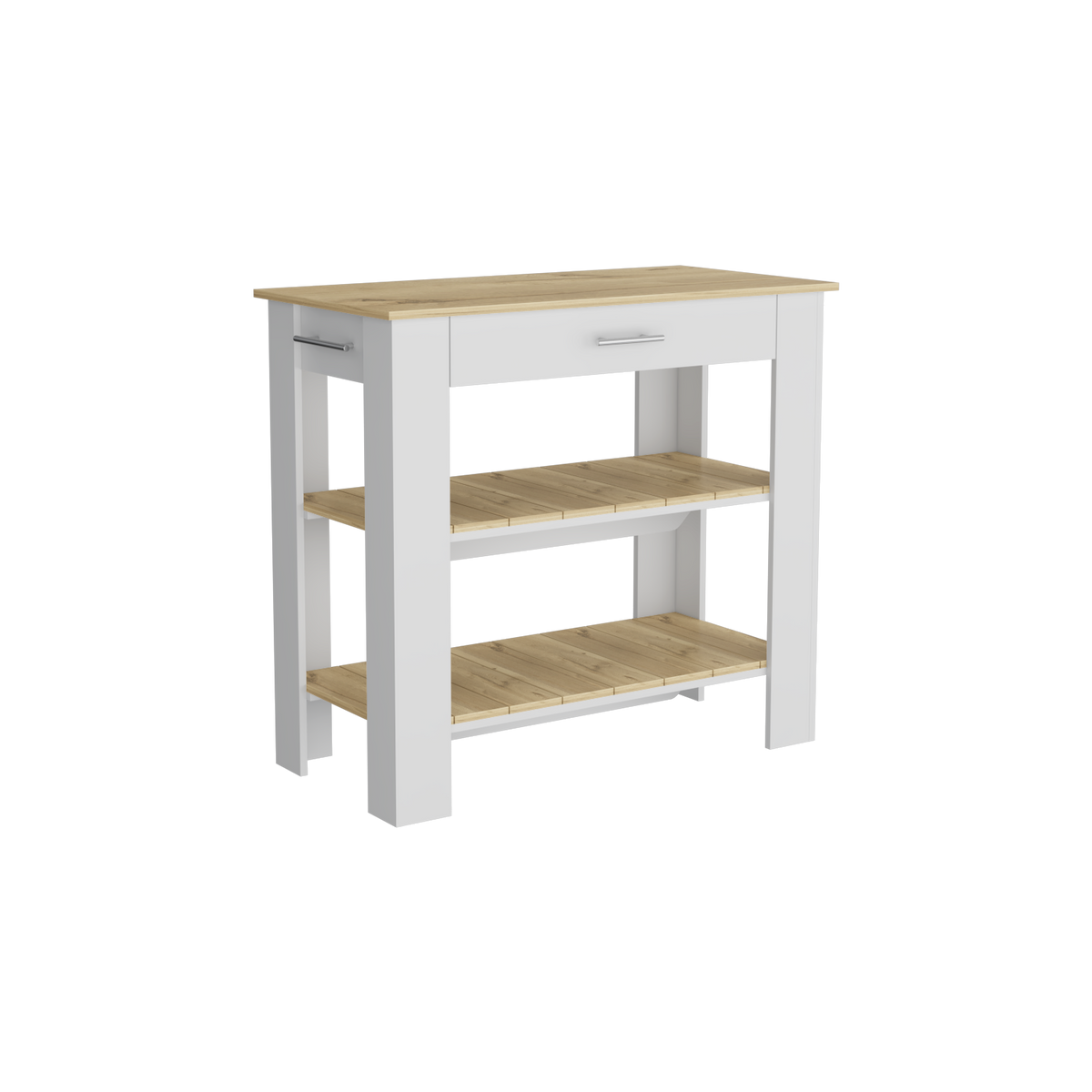 Mesa De Cocina Ccala, Blanco y Macadamia, con entrepaños para colocar objetos de cocina (vista 4)