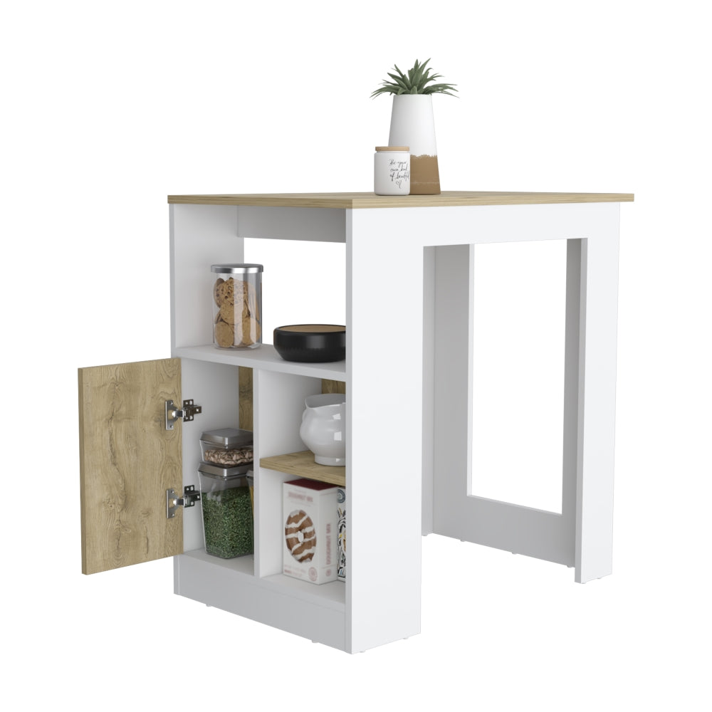 Mesa De Cocina Stirling, Blanco y Macadamia, con entrepaños para colocar objetos de cocina (vista 2)