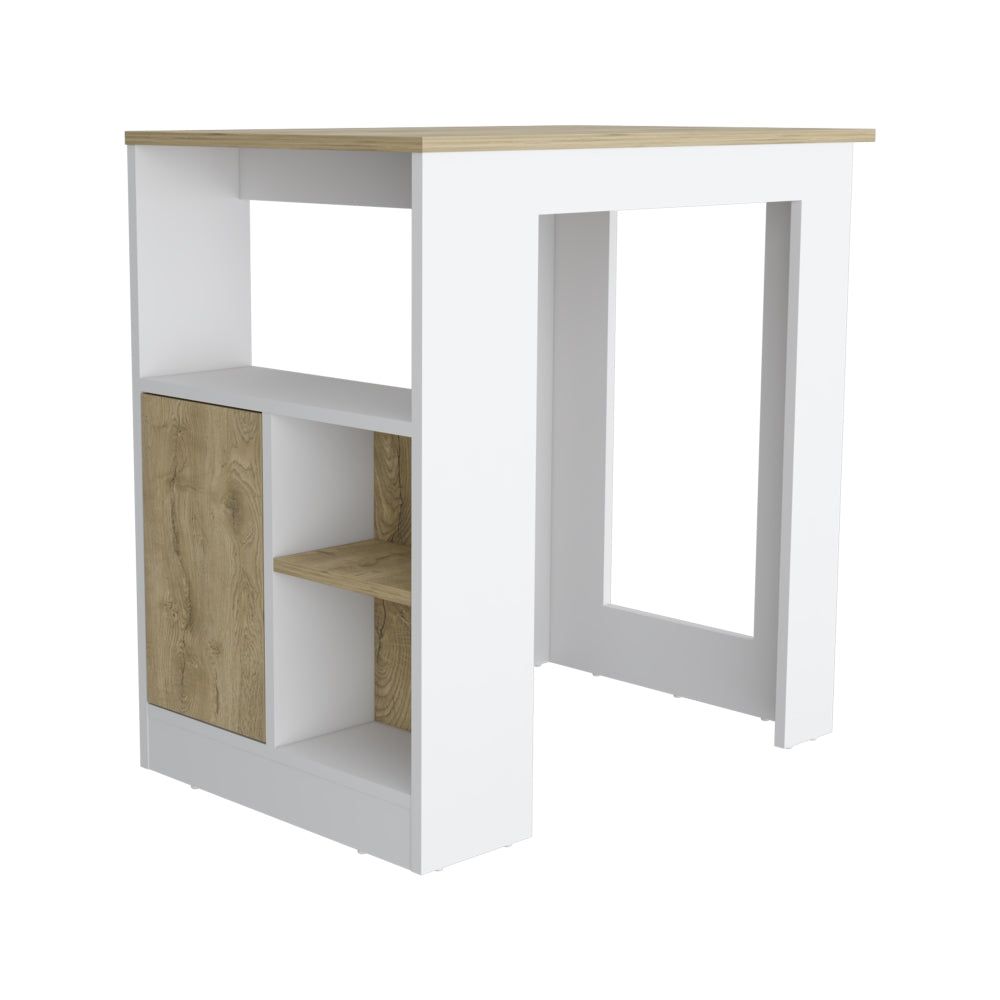 Mesa De Cocina Stirling, Blanco y Macadamia, con entrepaños para colocar objetos de cocina (vista 3)