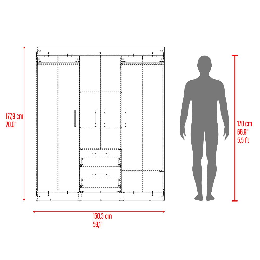 Closet 150 Vm 4 Puertas 2 Cajones, Cartagena y Wengue (vista 9)