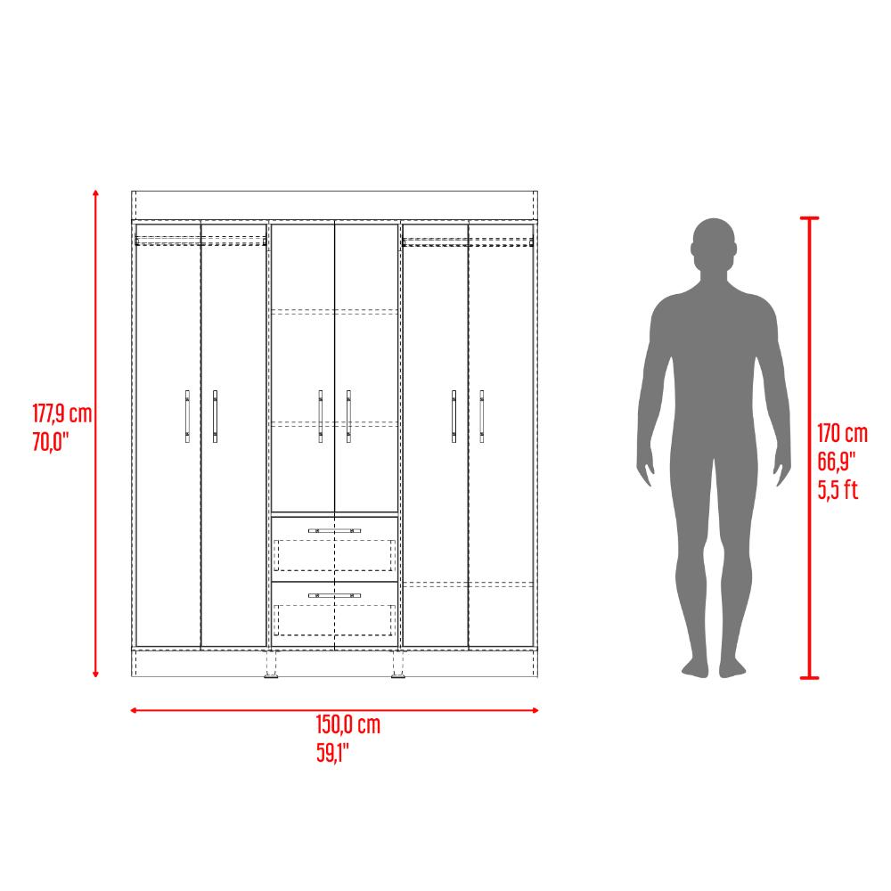 Closet 150 Vm 6 Puertas 2 Cajones, Cartagena y Wengue (vista 9)