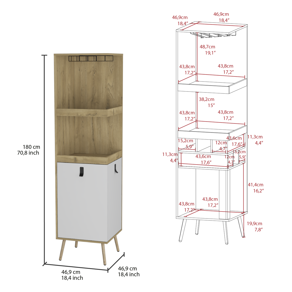 Bar Esquinero Huna, Macadamia y Blanco, con amplio espacio para botellas y portacopas (vista 5)