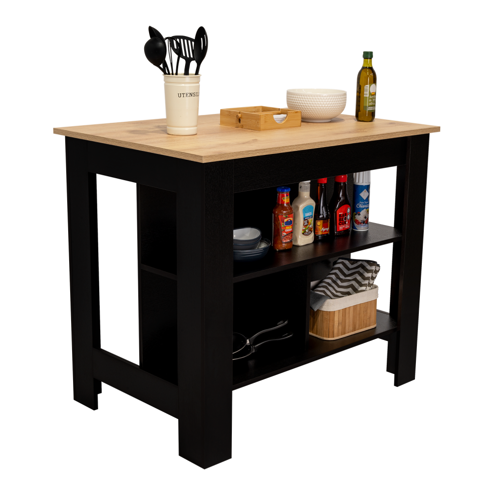 Mesa De Cocina Cala, Wengue y Duna, con entrepaños para colocar objetos de cocina (vista 3)