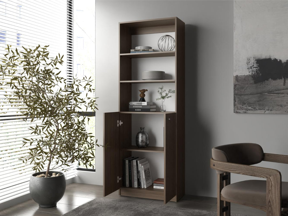 Biblioteca Home, Milan y Blanco Duqueza, con Cinco Entrepaños y Dos Puertas Abatibles (vista 2)