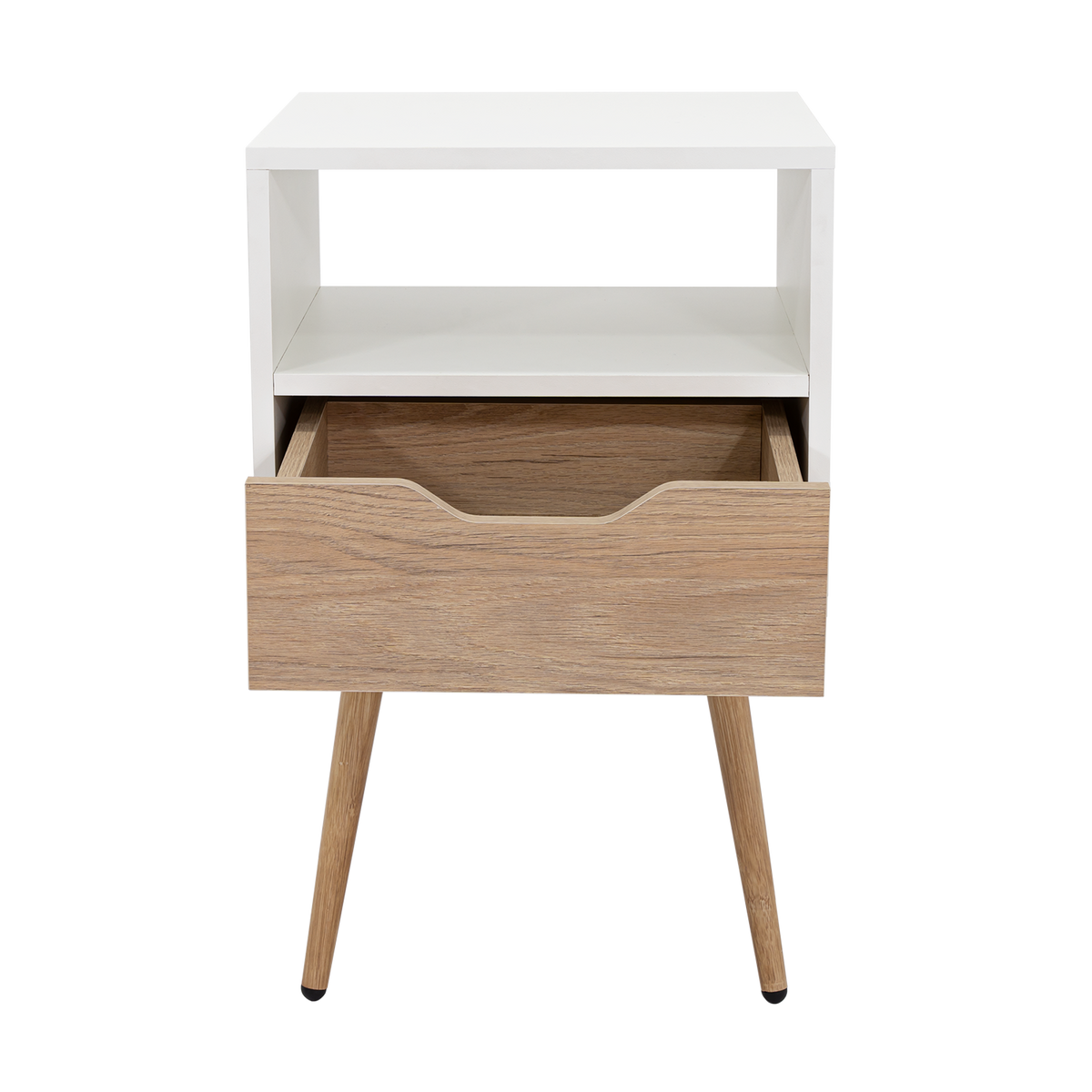 Velador Alesio, Blanco y Rovere, con Patas cortas en Madera y un Cajón (vista 6)