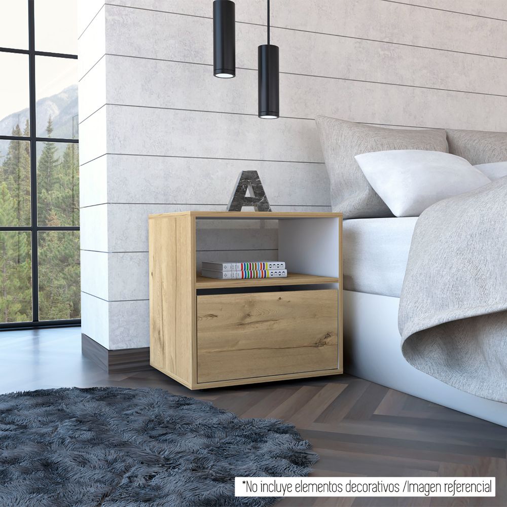 Velador Sleep S Color Duna y Blanco Para Dormitorio