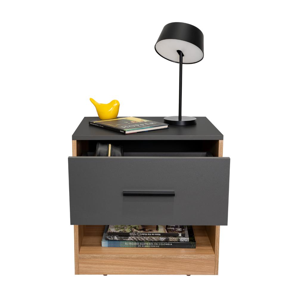 Mesa de Noche Giroa, Plata Oscuro y Fresno Europeo, con espacio para colocar objetos decorativos (vista 4)